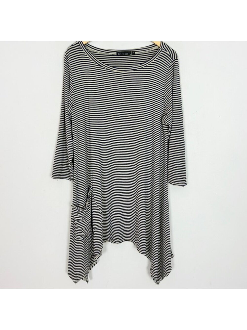 Cut Loose Knit Striped Asymmetrical Tunic Top Stretch Size Medium Women's